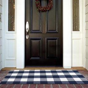 img 4 attached to 🐃 Buffalo Plaid Outdoor Rug Runner Doormat 24'' x 51'', KIMODE Blue/White Checkered Farmhouse Porch Rugs, Washable Indoor Mat for Front Layered Kitchen Bathroom Laundry Room