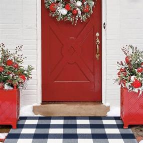 img 2 attached to 🐃 Buffalo Plaid Outdoor Rug Runner Doormat 24'' x 51'', KIMODE Blue/White Checkered Farmhouse Porch Rugs, Washable Indoor Mat for Front Layered Kitchen Bathroom Laundry Room