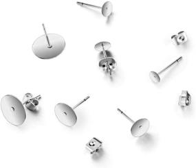 img 3 attached to 👂 Hypoallergenic Sterling Silver Plated Earring Posts: 100pcs Brass Studs, 3mm Small Flat Board Glue On Setting with Earnut Backs CF221-3