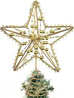 haoogoo christmas tree topper: led star treetop with gold shining balls & glitter pentagram - 20 mini lights for festive indoor decorations logo