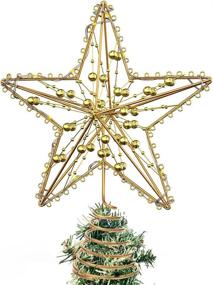 img 4 attached to Haoogoo Christmas Tree Topper: LED Star Treetop with Gold Shining Balls & Glitter Pentagram - 20 Mini Lights for Festive Indoor Decorations