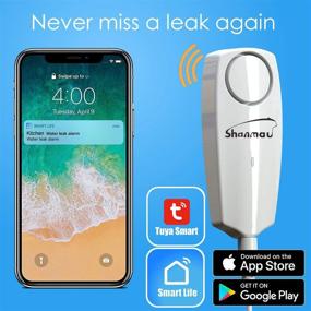 img 2 attached to 🚰 Smart WiFi Water Sensor 100dB Alarm: Tuya App Remote Monitoring, 5.9FT Leak Detection, Adjustable Ringtones