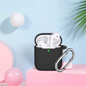 img 3 attached to Чехол для AirPods из черного силикона с брелоком - полная защита для женщин и девочек с беспроводным зарядным футляром от Apple AirPods, видимая передняя светодиодная индикация