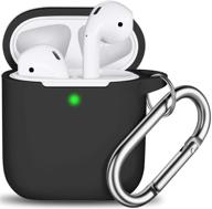 чехол для airpods из черного силикона с брелоком - полная защита для женщин и девочек с беспроводным зарядным футляром от apple airpods, видимая передняя светодиодная индикация логотип