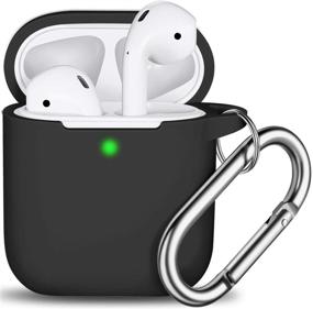 img 4 attached to Чехол для AirPods из черного силикона с брелоком - полная защита для женщин и девочек с беспроводным зарядным футляром от Apple AirPods, видимая передняя светодиодная индикация