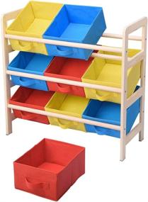 img 2 attached to 🧸 Yescom Kids Toy Organizer with 9 Multi-Color Bins - Foldable Nonwoven Storage Solution for Playroom and Living Room