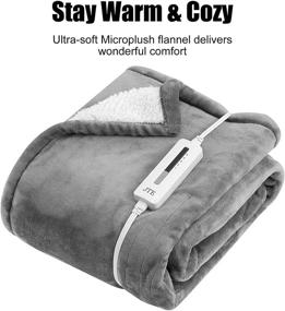 img 1 attached to 🔥 Heated Throw Electric Blanket 50x60", Fast-Heating Gray Flannel/Sherpa Home/Office Throw with LCD Controller, 5 Temperature Settings &amp; Auto-Off Timer (3 Hours), Machine Washable, ETL Certified