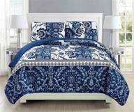 new over size mk collection 3pc bedspread coverlet quilted floral in white and navy blue for king/california king #186 logo