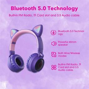 img 2 attached to 🐱 Tititek Purple Cat Headphones Gaming Headset: Stylish Wireless Earbuds Over Ear with LED, FM Radio, TF Card, and Microphone - Perfect for Girls!
