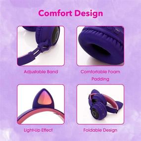 img 1 attached to 🐱 Tititek Purple Cat Headphones Gaming Headset: Stylish Wireless Earbuds Over Ear with LED, FM Radio, TF Card, and Microphone - Perfect for Girls!