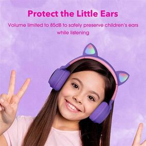 img 3 attached to 🐱 Tititek Purple Cat Headphones Gaming Headset: Stylish Wireless Earbuds Over Ear with LED, FM Radio, TF Card, and Microphone - Perfect for Girls!