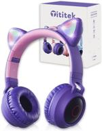🐱 tititek purple cat headphones gaming headset: stylish wireless earbuds over ear with led, fm radio, tf card, and microphone - perfect for girls! logo