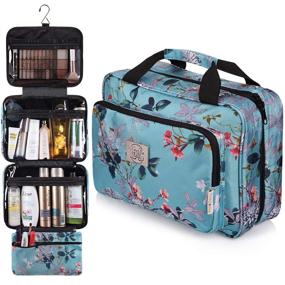 img 3 attached to 💼 Turquoise Floral Large Hanging Travel Cosmetic Bag for Women - Versatile Toiletry Makeup Bag with Multiple Pockets