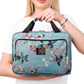 img 2 attached to 💼 Turquoise Floral Large Hanging Travel Cosmetic Bag for Women - Versatile Toiletry Makeup Bag with Multiple Pockets