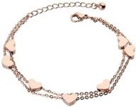 stylish and affordable silver bracelets for women: 14k rose gold plated stainless steel friendship layered wire seven hearts charm bracelets with jewellery box - nickel free (f1235) logo
