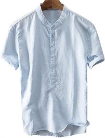 img 3 attached to Mens Casual Linen Henley Shirt Men's Clothing