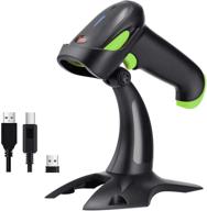 tera hw0002 green 2d qr barcode scanner with stand - 3 in 1 bluetooth, 2.4ghz usb wired connection for smartphone, tablet, pc - vibration alert logo