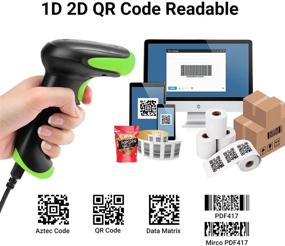 img 1 attached to Tera HW0002 Green 2D QR Barcode Scanner with Stand - 3 in 1 Bluetooth, 2.4GHz USB Wired Connection for Smartphone, Tablet, PC - Vibration Alert