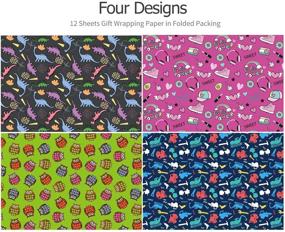 img 2 attached to 🎁 CAMKUZON Birthday Wrapping Paper: 12 Sheets of Construction Tools, Dinosaur, Girl Power & Colorful Owls Design - Perfect for Boys, Girls, Kids, Baby Showers & Holidays!