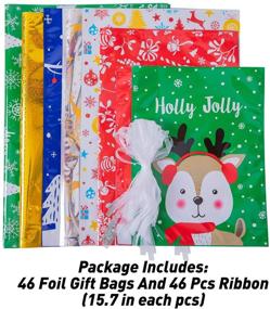 img 3 attached to 🎁 TOMNK Christmas Bags - 46 Pieces of Wrapping Bags in 8 Assorted Styles with Ribbon Ties for Xmas and Holiday Goodies