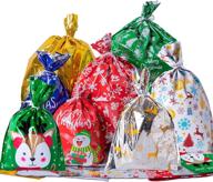 🎁 tomnk christmas bags - 46 pieces of wrapping bags in 8 assorted styles with ribbon ties for xmas and holiday goodies logo