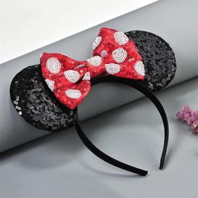 img 1 attached to 🎀 Glitter Mouse Ears Bow Headbands for Girls & Women - 2 Pcs Princess Party Decoration, Size Free (Red Bow Points)