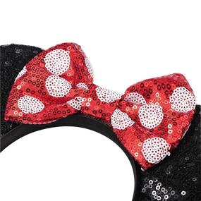 img 3 attached to 🎀 Glitter Mouse Ears Bow Headbands for Girls & Women - 2 Pcs Princess Party Decoration, Size Free (Red Bow Points)