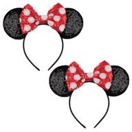 🎀 glitter mouse ears bow headbands for girls & women - 2 pcs princess party decoration, size free (red bow points) logo