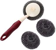 🧽 multipurpose stainless steel and plastic wire scrubbers set - ideal for dish, pot, coffeemaker, and sink cleaning - includes 1 handle and 3 scouring steel wire balls logo