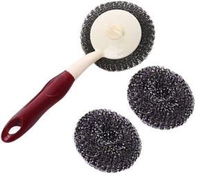 img 4 attached to 🧽 Multipurpose Stainless Steel and Plastic Wire Scrubbers Set - Ideal for Dish, Pot, Coffeemaker, and Sink Cleaning - Includes 1 Handle and 3 Scouring Steel Wire Balls