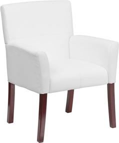 img 3 attached to Modern White LeatherSoft Executive Side Reception Chair with Elegant Mahogany Legs - Flash Furniture