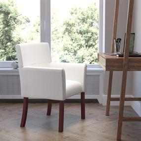 img 4 attached to Modern White LeatherSoft Executive Side Reception Chair with Elegant Mahogany Legs - Flash Furniture