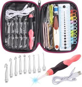 img 4 attached to 🧶 BCMRUN Lighted Crochet Hooks Set with Rechargeable LED Lights for Arthritic Hands - 9 Piece Set in Blue Case (Rose-red)