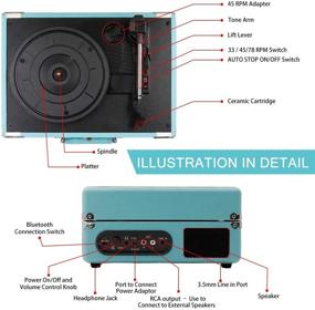 img 3 attached to Беспроводной портативный проигрыватель винила с синими элементами, Bluetooth-соединением и стереодинамиками, поддерживающий 3 скорости вращения пластинок.