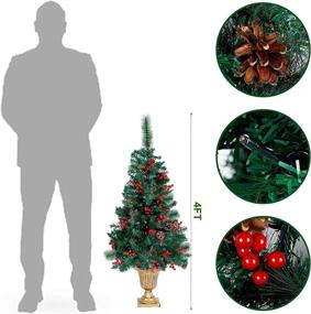 img 2 attached to 🎄 Juegoal 4 FT Pre-Lit Crestwood Spruce Christmas Tree with 120 LEDs Fairy Lights, Pine Cones, Red Berries in Gold Urn Base - Ideal for Front Door, Porch, Entryway Xmas Home Decorations (2 Pack)