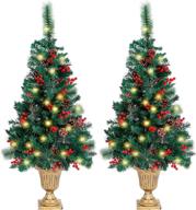 🎄 juegoal 4 ft pre-lit crestwood spruce christmas tree with 120 leds fairy lights, pine cones, red berries in gold urn base - ideal for front door, porch, entryway xmas home decorations (2 pack) logo