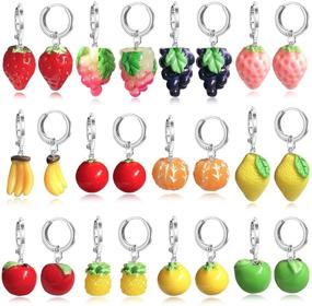 img 4 attached to 🍓 DAMLENG 12 Pairs Creative Cute Simulation Fruits Dangle Drop Earrings Sets - Handmade Lemon Strawberry Hoop Earrings for Women and Girls Jewelry Gifts