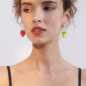 img 1 attached to 🍓 DAMLENG 12 Pairs Creative Cute Simulation Fruits Dangle Drop Earrings Sets - Handmade Lemon Strawberry Hoop Earrings for Women and Girls Jewelry Gifts