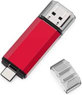 🔴 64gb usb c flash drive, 2-in-1 otg usb 3.0 & usb c memory stick dual type c flash drive thumb drive photo stick jump drive for usb-c smartphones, tablets, pc, computers, macbook, google pixel xl - red logo