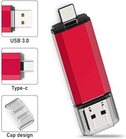 img 2 attached to 64 ГБ USB C Флеш-накопитель, 2-в-1 OTG USB 3.0 и USB C флэш-накопитель Dual Type C Флеш-накопитель Флеш-драйв для смартфонов с USB-C, планшетов, ПК, компьютеров, MacBook, Google Pixel XL - красный