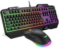 🎮 havit wired gaming keyboard mouse combo: led rainbow backlit, ergonomic wrist rest, 4800 dpi for windows & mac pc gamers (black) logo