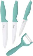 🔪 premium ceramic kitchen knife set with 4 pieces: white sharp zirconium blades, peeler, and turquoise steak knife set - ideal for cutting fruits and veggies! logo