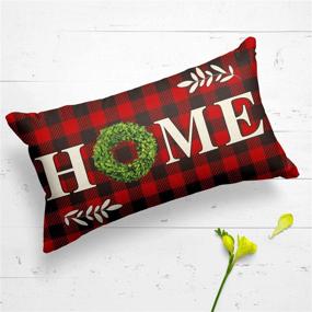img 1 attached to 🏡 AVOIN Farmhouse Boxwood Wreath Home Throw Pillow Cover - Christmas Valentine's Day Buffalo Check Plaid, 12 x 20 Inch Cushion Case Decoration for Sofa Couch