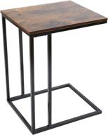 jeroal rustic brown wood end table side table - c-shaped beside table with metal frame and wood desktop, ideal snack table sofa table logo