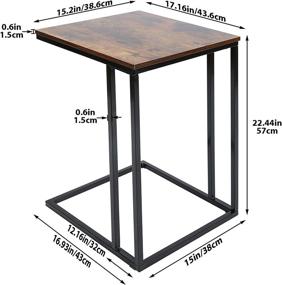 img 2 attached to JEROAL Rustic Brown Wood End Table Side Table - C-Shaped Beside Table with Metal Frame and Wood Desktop, Ideal Snack Table Sofa Table