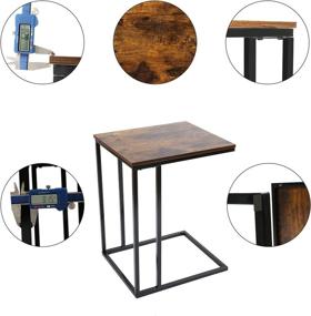 img 1 attached to JEROAL Rustic Brown Wood End Table Side Table - C-Shaped Beside Table with Metal Frame and Wood Desktop, Ideal Snack Table Sofa Table