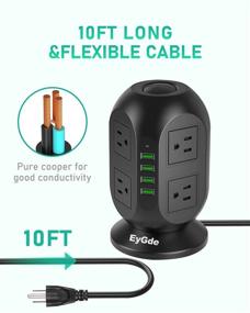 img 2 attached to 💡 Ultimate Power Strip Tower Surge Protector: EyGde Multi Plug Outlet with 8 AC Sockets, 4 USB Ports, and 10Ft Extension Cord – Perfect for Home Office, Dorm Room