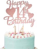 🎂 rose gold happy 14th birthday cake topper with number 14 candles - perfect girl 14th birthday party decoration логотип