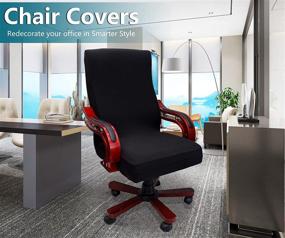 img 2 attached to JAJAYOBO Office Chair Covers: Stretchable, Machine Washable Slipcovers for 🪑 Computer Swivel, Boss, and Universal Rotating Chairs - Anti-Wrinkle, Black (Large)