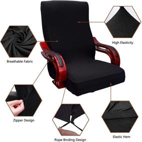 img 1 attached to JAJAYOBO Office Chair Covers: Stretchable, Machine Washable Slipcovers for 🪑 Computer Swivel, Boss, and Universal Rotating Chairs - Anti-Wrinkle, Black (Large)